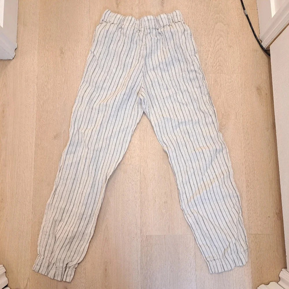 H&M Cream Black Stripes 100% Linen Coastal Lightweight Beachy Jogger Pants Sz XS - Picture 8 of 8